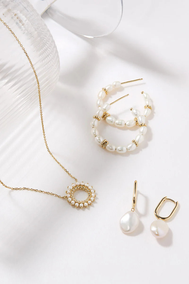 Eklexic Oval Huggie Hoops with Pearl Drop