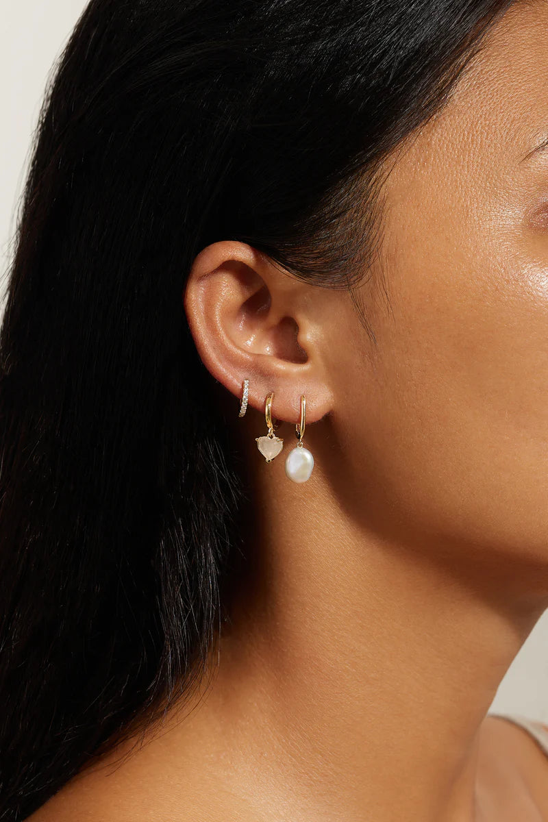 Eklexic Oval Huggie Hoops with Pearl Drop