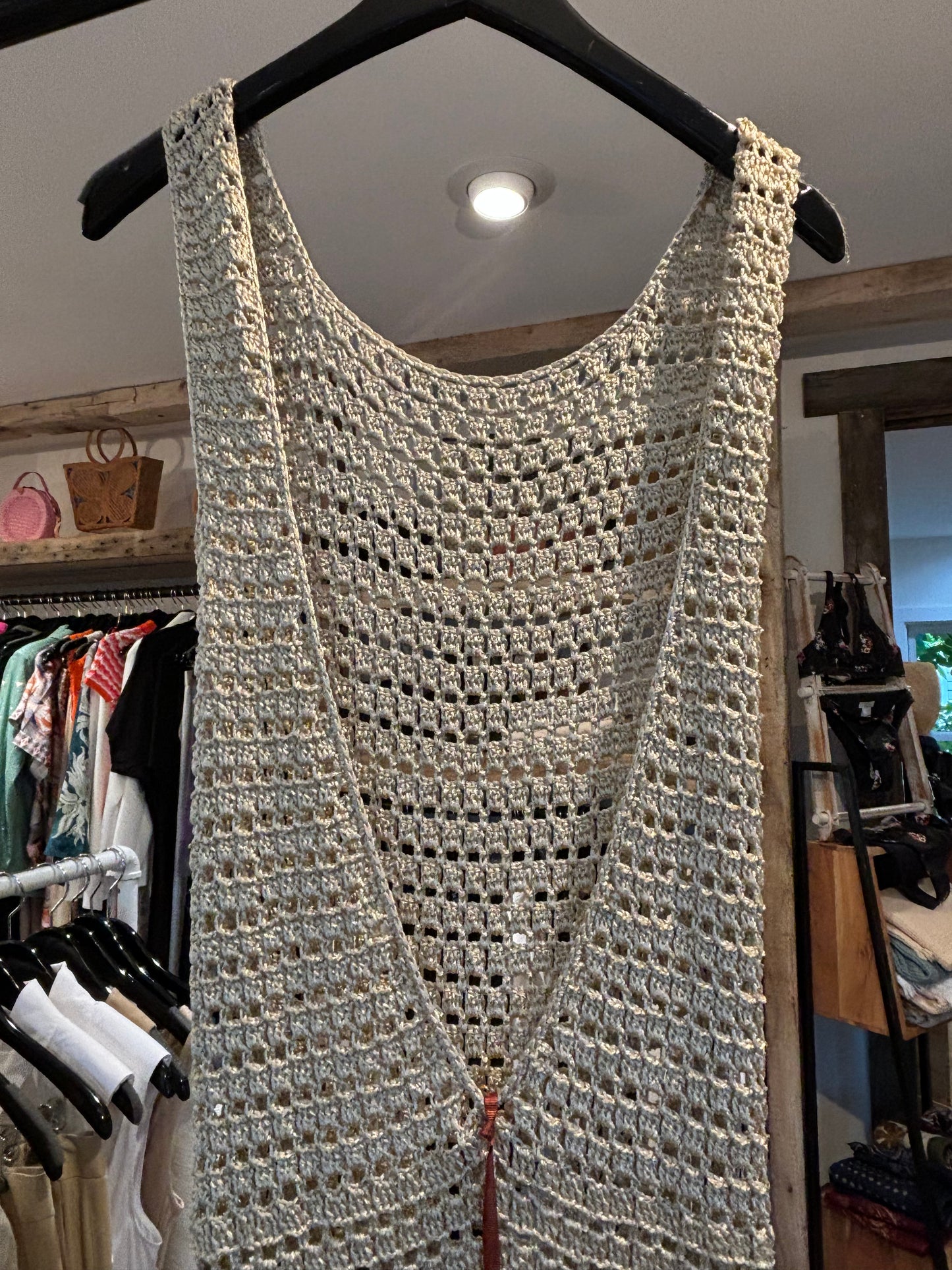 S-Mode High Neck Dress with Fringe in Champagne