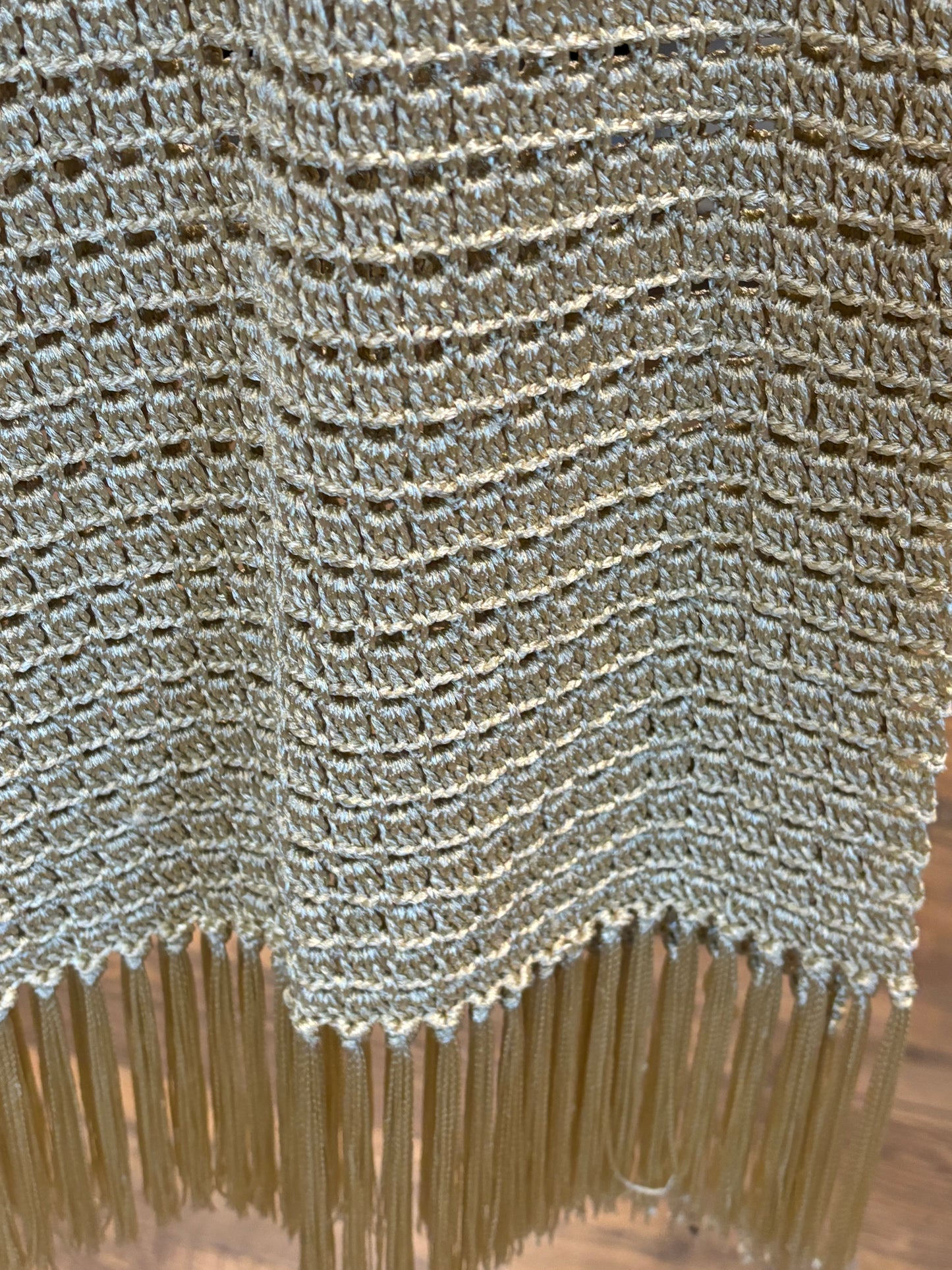 S-Mode High Neck Dress with Fringe in Champagne