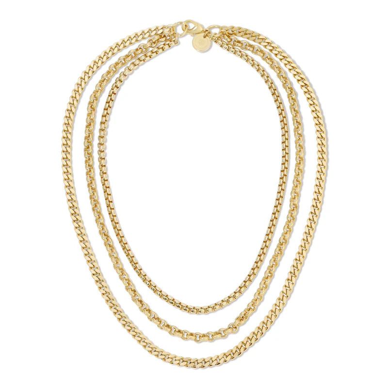 Eklexic Ludlow Triple Chain Necklace Gold