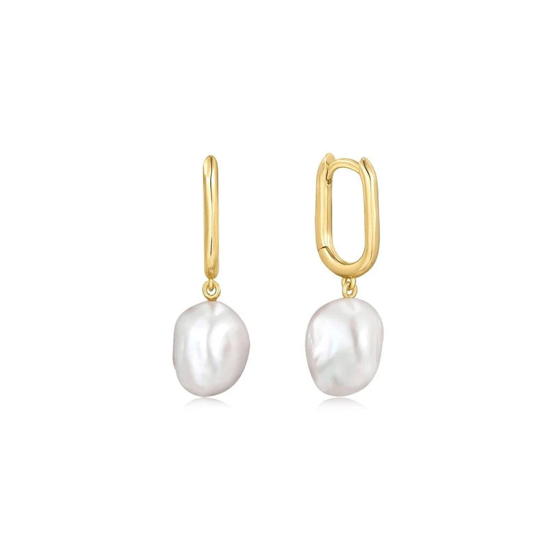 Eklexic Oval Huggie Hoops with Pearl Drop