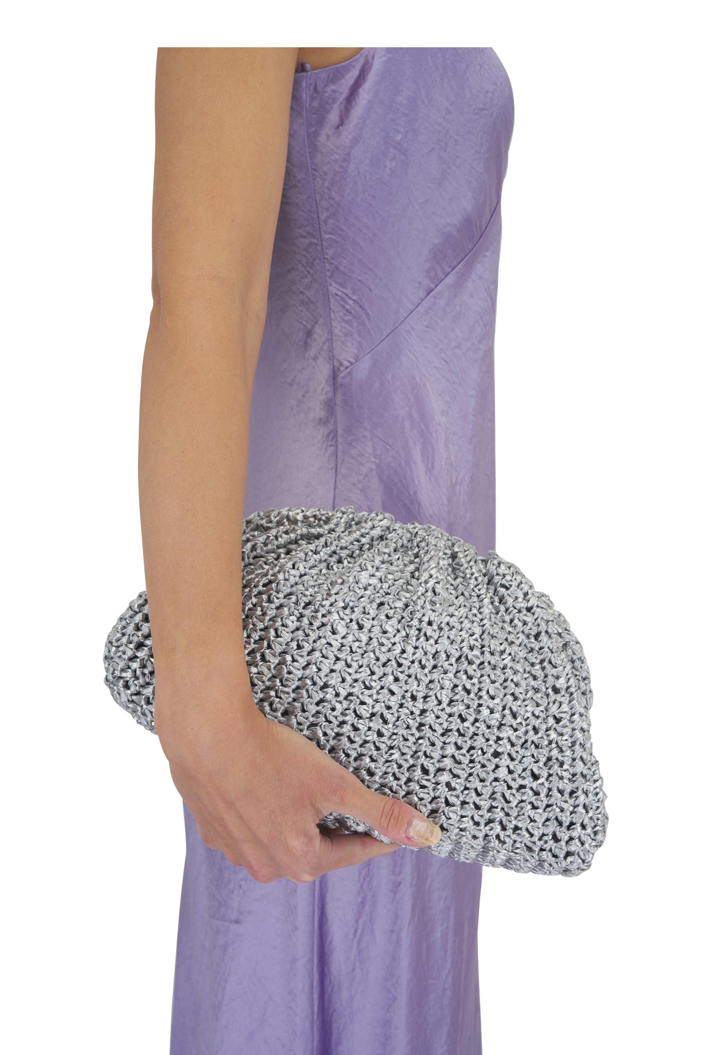 Maria La Rosa Game Crochet Solid Clutch in Silver