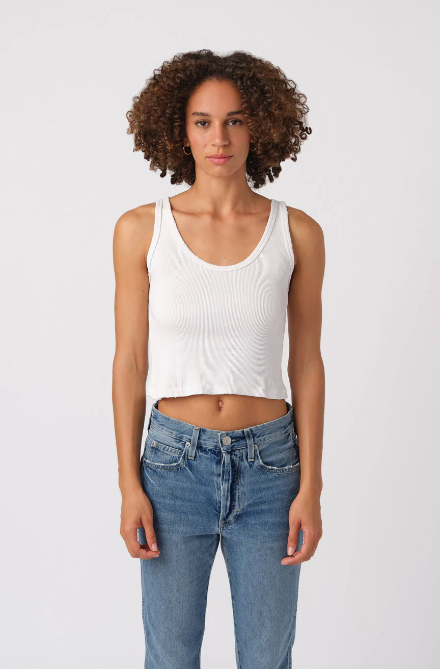 AMO Crop Rib Tank White