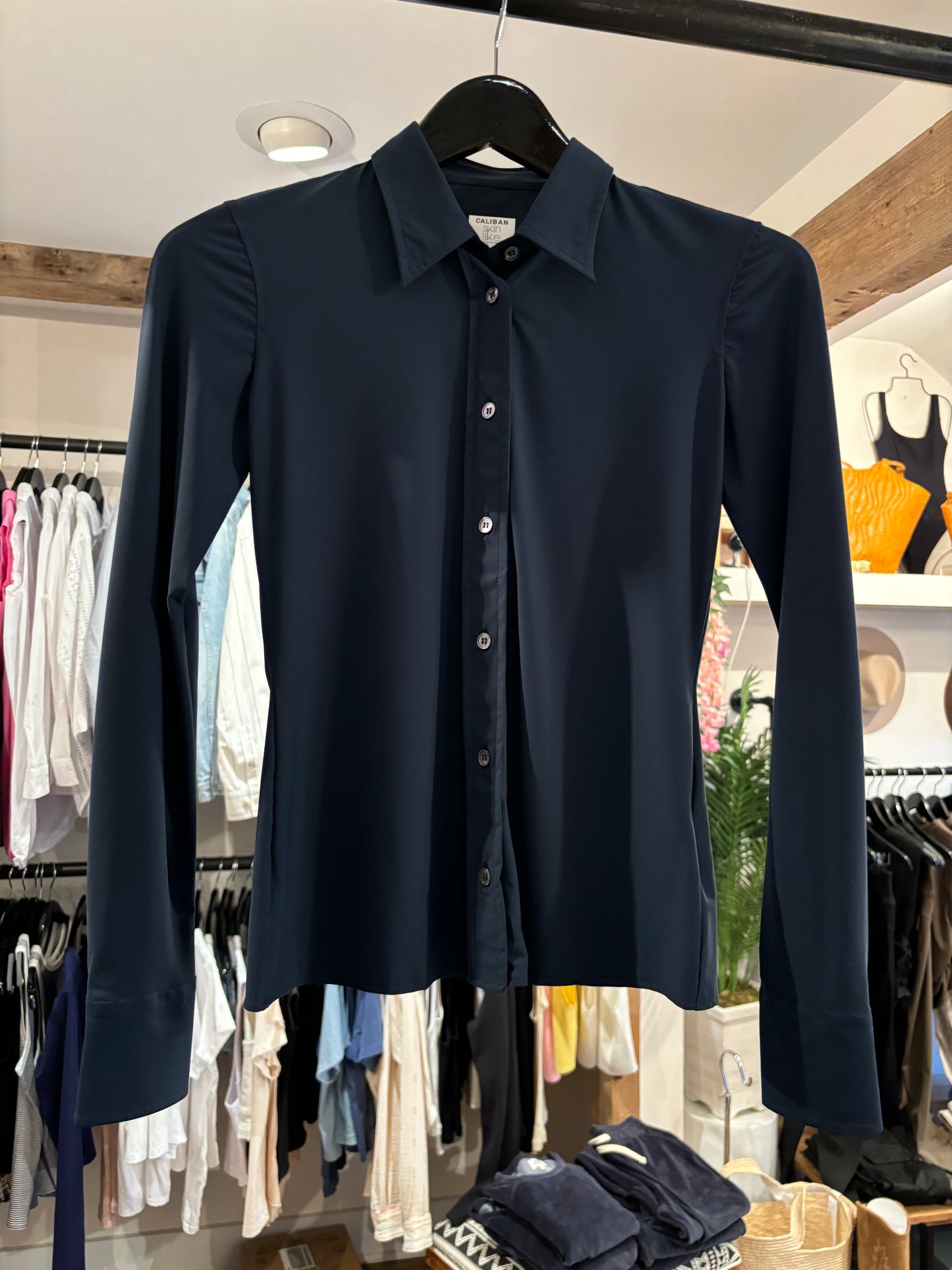 Caliban Blouse Navy Button Down