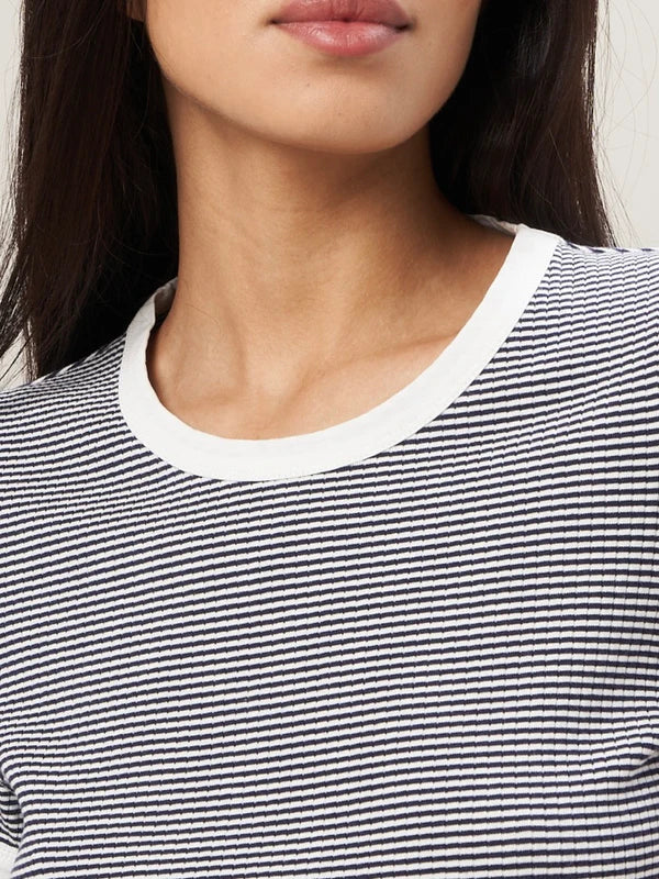 Hartford Striped Cotton T-Shirt in Ecru & Navy