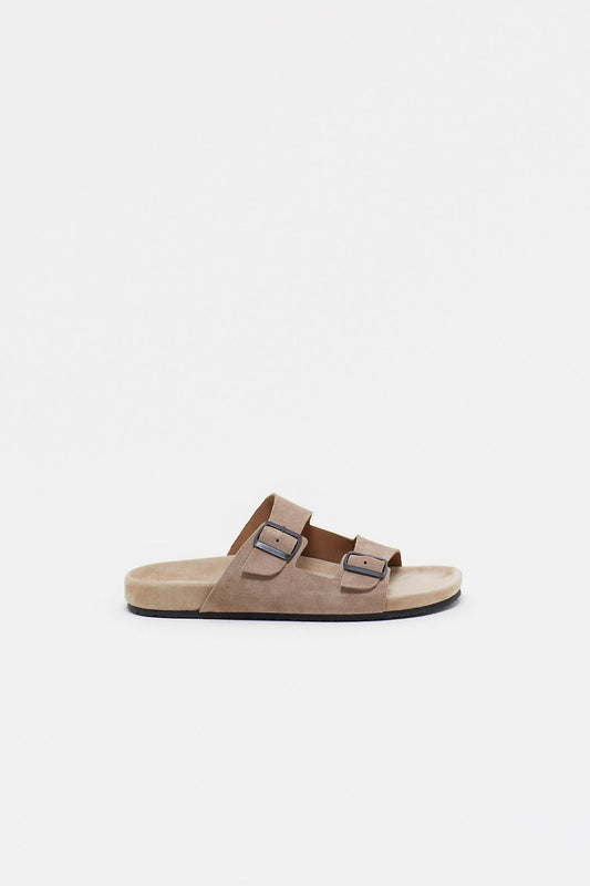 Closed Leather Loafer Sandals Beige