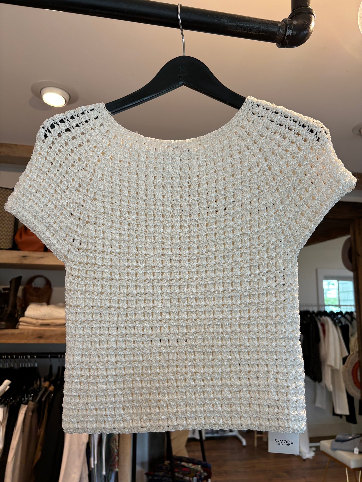 S-Mode Crochet Short Sleeve Top in White