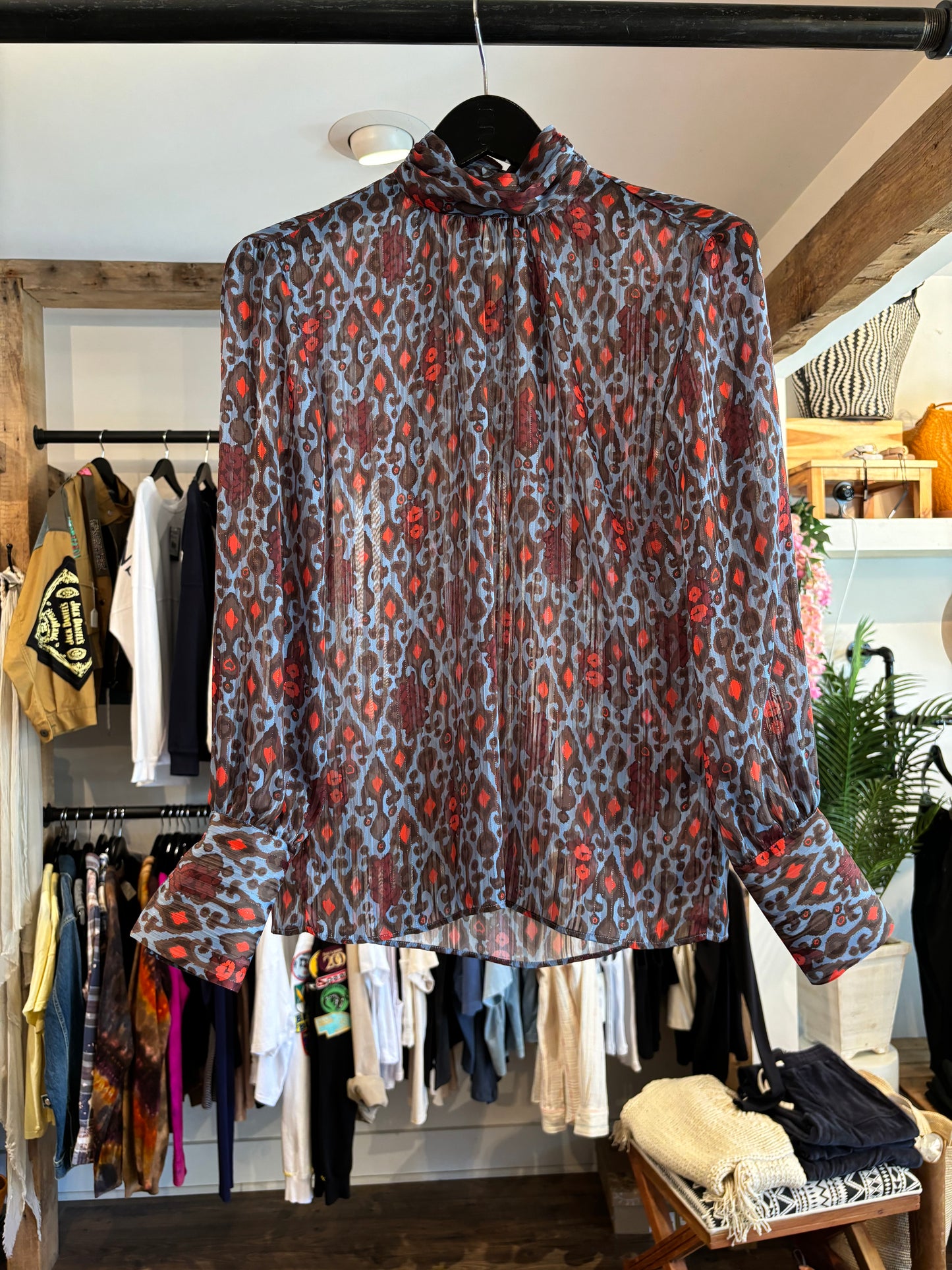 Caliban Striking Lavender Red Ikat Blouse