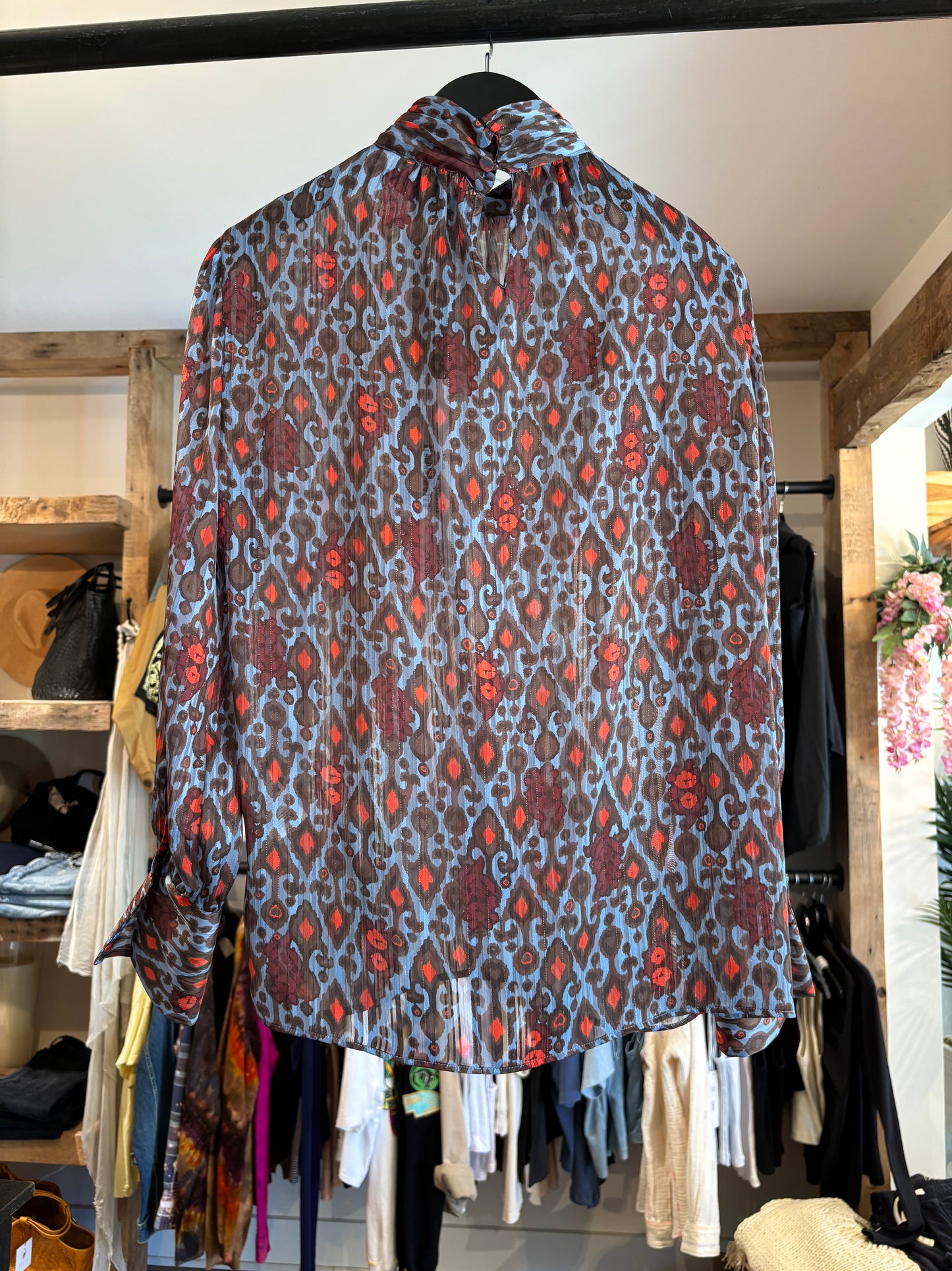 Caliban Striking Lavender Red Ikat Blouse