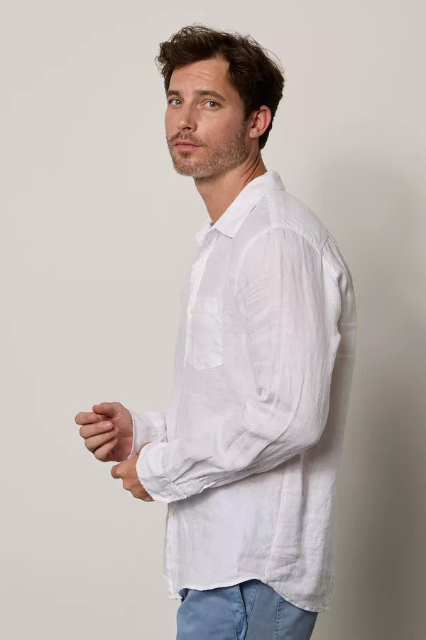 Velvet Benton Linen Button-Up Shirt in White