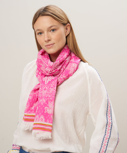 Hartford Pink Cotton Voile Elephants Scarf