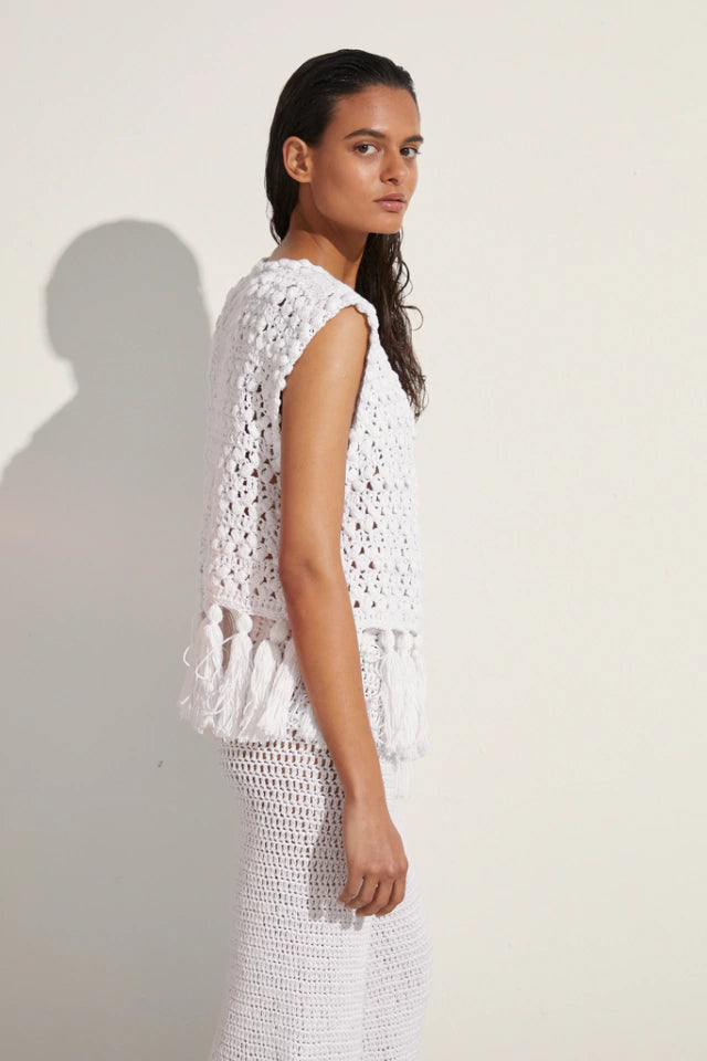 S-Mode Crochet Tassled Vest in White